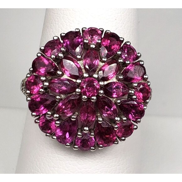 DJoy Signed 925 Sterling Silver Purplish Pink Rhodolite Garnet Ring Size 8.25 - Picture 1 of 16